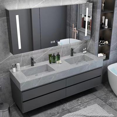 China OEM/ODM Wall Mount Floating Bathroom Vanity Sink Slate Top Solid Wood for sale