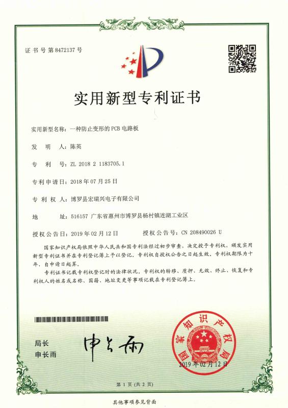 patent certification - HongRuiXing (Hubei) Electronics Co.,Ltd.