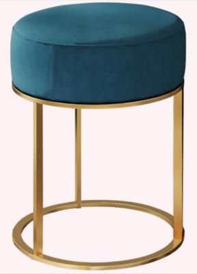 China Blue Fabric Upholstered Stool Round Minimalist Pastoral Style ODM for sale