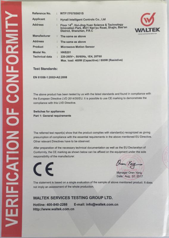 CE - Hynall Intelligent Control Co. Ltd