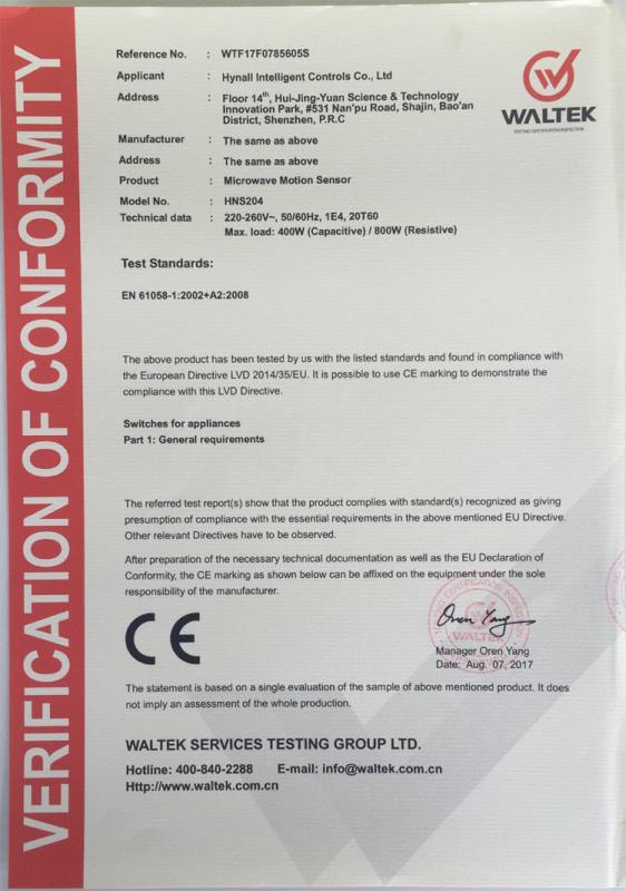 CE - Hynall Intelligent Control Co. Ltd