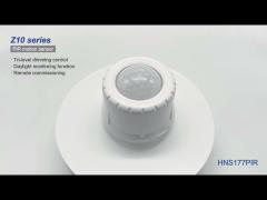 HNS176PIR Z10 0-10v dimming and daylight monitoring by remote control setting PIR motion sensor