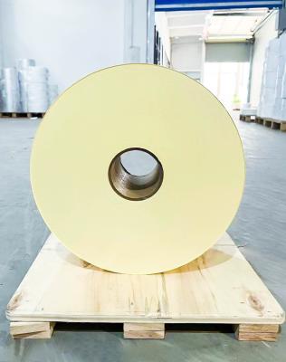 China Selbstklebendes Aufkleberpapier Roll 50 durchsichtiges PET-Acrylklebstoff 140 gelb zu verkaufen