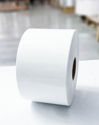 China Clear BOPP Adhesive Jumbo Roll Labels Paper Synthetic Movable Glue for sale