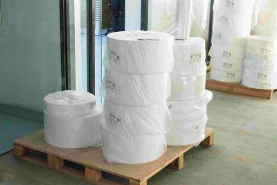 China Hot Melt Glue Jumbo Roll Thermal Paper , 75u Surface Thickness Heat Proof Paper for sale