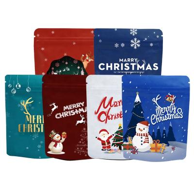 China Food Grade Aluminum Foil Zipper Lock Moisture Proof Plastic Red Printed Pouches Stand Up Zipper Christmas Gift Cookie Bag Pouch For Candy for sale
