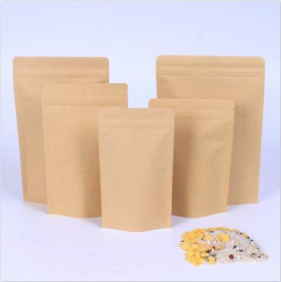 China Printed Recyclables Recycle Brown Kraft Paper Bag Coffee Bag Wrapping Paper Stand Up Zipper Pouch Bag for sale