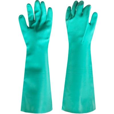 中国 緑のニトリルの手袋の酸抵抗反老化する22ミルの厚さ18インチの 販売のため