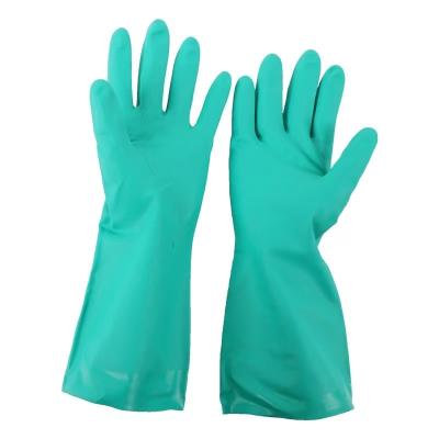 China 13 INches Gloves Green Nitrile For Chemical Handling Flock Lining 33cm for sale