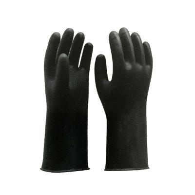 中国 抵抗力がある化学薬品を並べる防水黒い産業ゴム製手袋32 Cm Unflocked 販売のため