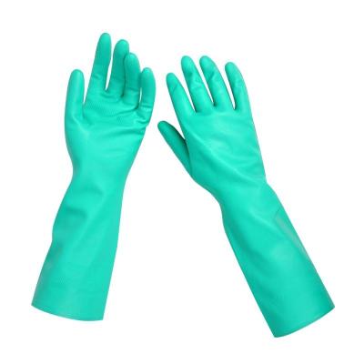 China 15 Mil Green Nitrile Glove L XL  Flocked Lining Industrial Nitrile Glove for sale