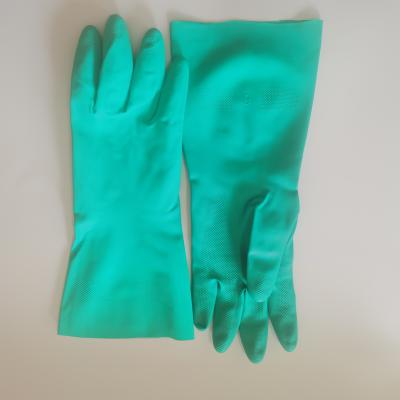 中国 33Cmの緑のニトリルの手袋のHoushold 15ミル化学Resistaceの台所使用 販売のため