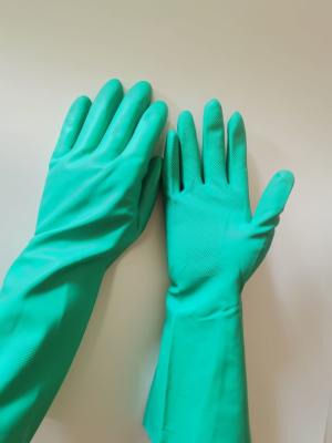 China Oil Resistance Nitrile Gloves Pesticides Chemical Flocked Lining Rubber Gloves For Acid for sale
