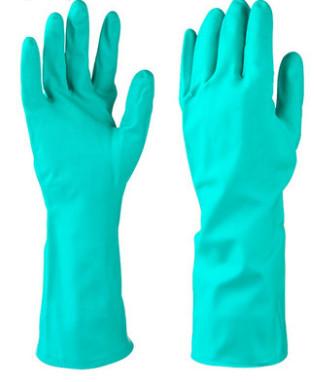 China 18 Mil Green Nitrile Glove Oil Resistance Flocked Lining Chemical Nitrile Glove for sale