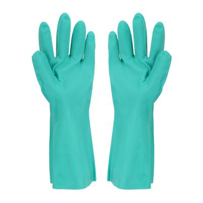 China Kitchen use  Green Nitrile Glove  Flocked Lining for sale