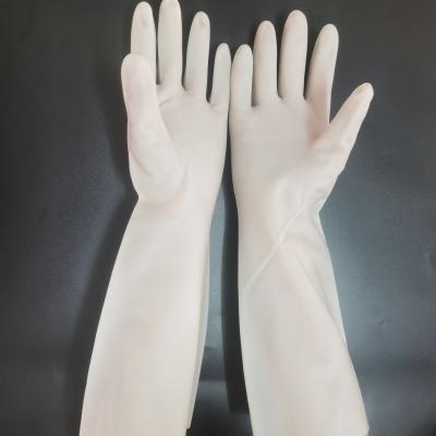 China Unflock Lining Nitrile Dishwashing Gloves Household 38cm White Nitrile Glove for sale