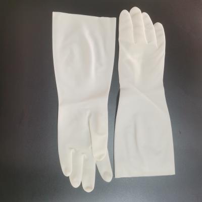 China Waterproof Kitchen Dishwashing Gloves 38cm Household White Nitrile Glove for sale