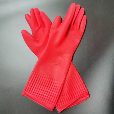 中国 クリーニングの乳液の手袋38CMの自然な乳液の特別に長い袖口の手袋を並べるUnflocked 販売のため