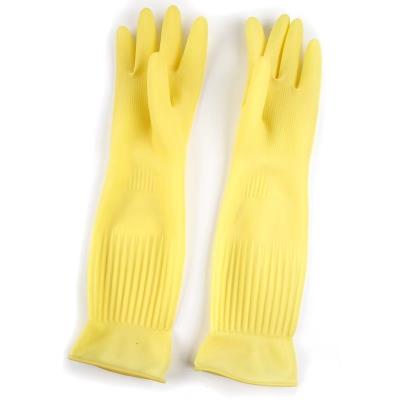 China Kitchen Extra Long Cuff Latex Gloves 45CM Yellow Flock Lined Gloves for sale