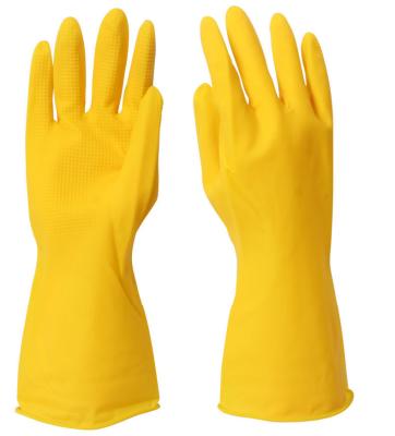 China Reunido alineando guantes amarillos de limpieza del látex de los guantes los 32CM de la casa en venta