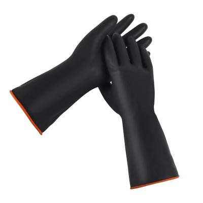 China Chemical Resistance Industrial Rubber Gloves Heavy Duty Flocked Lining for sale