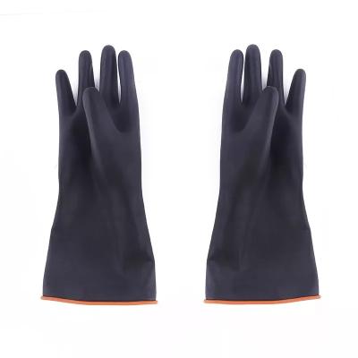 China Acid Resistance Black Industrial Rubber Gloves Heavy Duty Orange Lining for sale