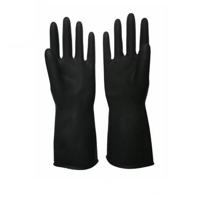 China 32CM Black Industrial Rubber Gloves Unflocked Lining Alkali Resistance for sale