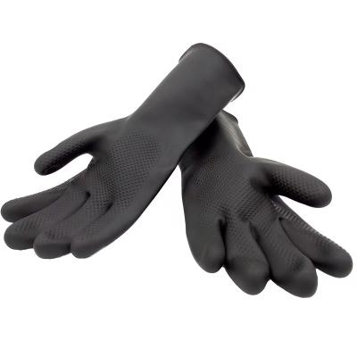China Latex Heavy Duty Industrial Rubber Gloves Solvent Resistance Flock Lined Rubber Gloves for sale
