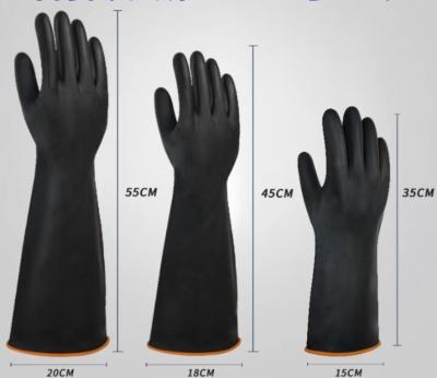 China Industrial Black Latex Gloves Unflocked Lining 60CM Extra Long Cuff Gloves for sale