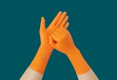 China Household Orange Nitrile Disposable Gloves 7g Gram 30CM Industrial Cleaning for sale