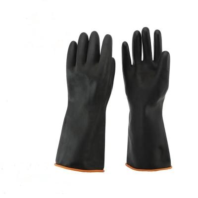 China Thickening Black Industrial Rubber Gloves 35Cm Unflocked Flock Lined Rubber Gloves for sale