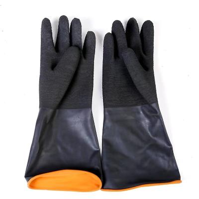 China Antislip Black Industrial Rubber Gloves Antiskid 45Cm Flock Lined Gloves for sale