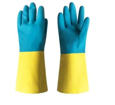 China Blue Yellow Neoprene Bicolor Industrial Glove Industrial Use Chemical Resistant for sale