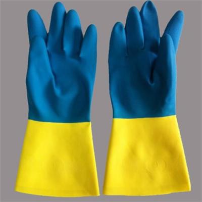 China Latex Neoprene Bicolor Industrial Glove Flock Lining Neoprene Chemical Gloves for sale