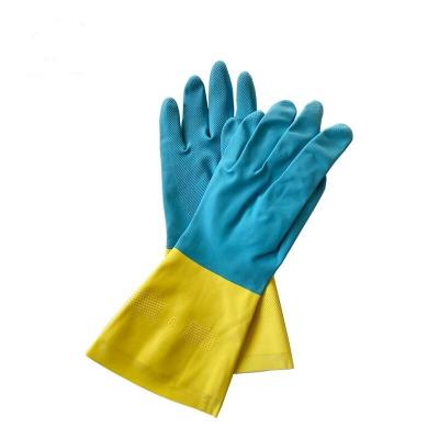 中国 反漏出ネオプレンの二色の工業用手袋の青く黄色い化学薬品は抵抗力がある切った 販売のため