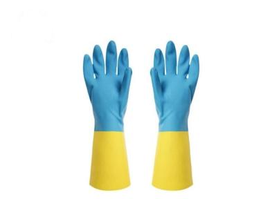 China Bicolor Industrial Neoprene Chemical Gloves Heat Resistant Flock Lined Latex Gloves for sale