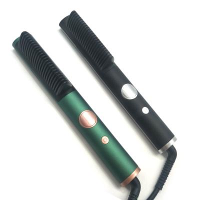 China Private Label LCD Electric Hair Brush Negative Ion Ceramic Straightening Comb Black / Green for sale