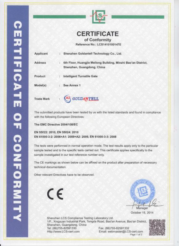 CE Certificate - SHENZHEN  GOLDANTELL TECHNOLOGY CO.,LIMITED