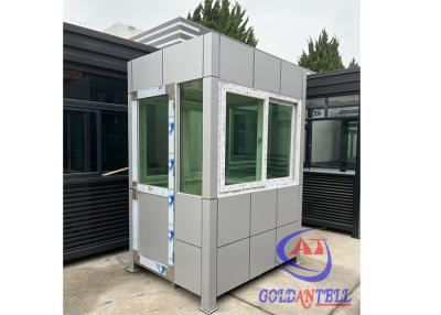 China Movable Portable Outdoor Security Booth With Light Tube Working Desk Fan Sockets en venta