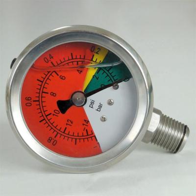 China 50mm All Stainless Steel Pressure Gauge 14 Psi 1 Bar Glycerine Filled Vacuum Manometer for sale