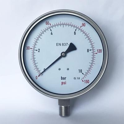 China All Stainless Steel 150 Psi Pressure Gauge 10 Bar CL 1.0 Silicone Oil Filled Manometer for sale