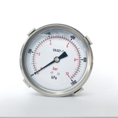 China 80mm 1000 KPa Manometer with Clamp Panel Mounting Glycerin Liquid Filled Pressure Gauge for sale