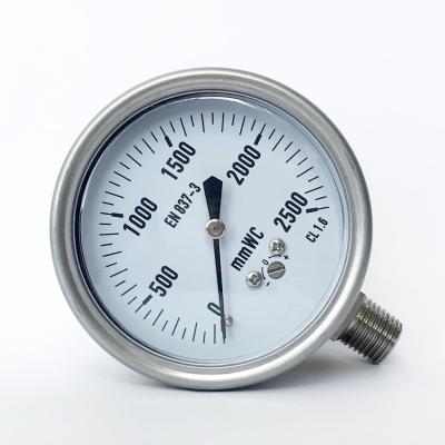 China Stainless Steel Capsule 304 Ss Pressure Gauge 63mm 2500 MmWC Bellows Manometer for sale