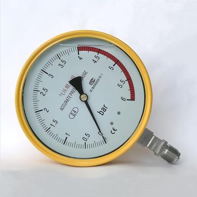 China Indicador de presión amarillo de la barra del manómetro 6 de la prueba del indicador de presión de la precisión SUS304 150m m en venta