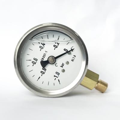 China 50mm -1 bar Radial Mounting Stainless Steel Case Oil filled Vacuum Pressure Gauge for sale