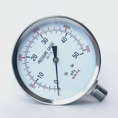 China 80mm 5000 MmAq Radial Pressure Gauge Chrome Plated Dual Scale Pressure Gauge for sale