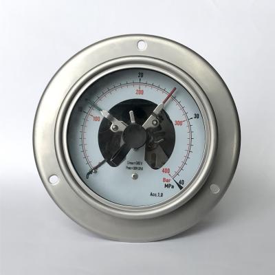 China 304SS Lower Back Mount Pressure Gauge 40 MPa 100mm Panel Mount for sale