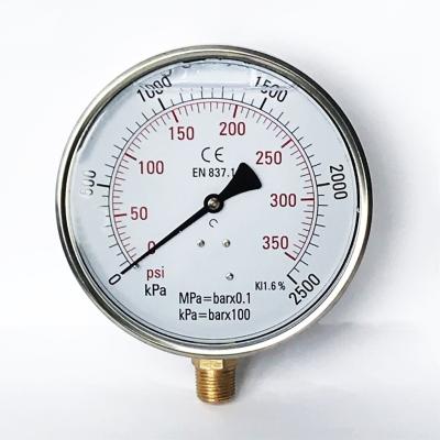 China 160mm 350 psi Anti-knock Manometer Stainless Steel Case Liquid-filled Pressure Gauge for sale