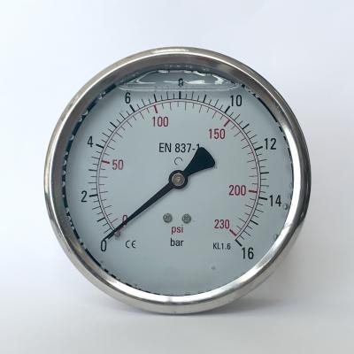 China 100m m indicador de presión Líquido-llenado inoxidable de la caja de acero del manómetro antisísmico de 230 PSI en venta