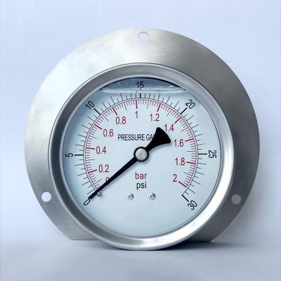 China 100mm 30 psi Shatter-proof Manometer with Flange Liquid-filled Pressure Gauge for sale